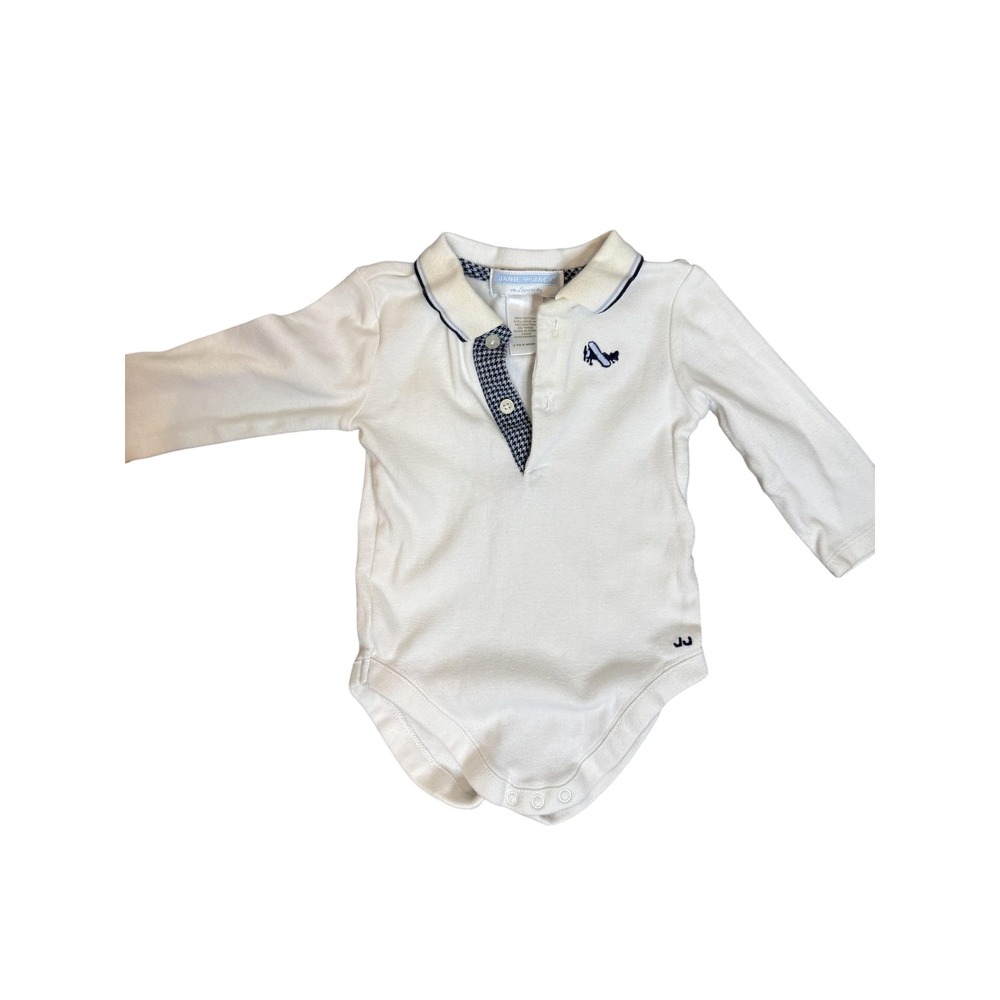 Janie and Jack Bodysuit Boys 3 to 6 Months White Polo Long Sleeve Dog Embroidery